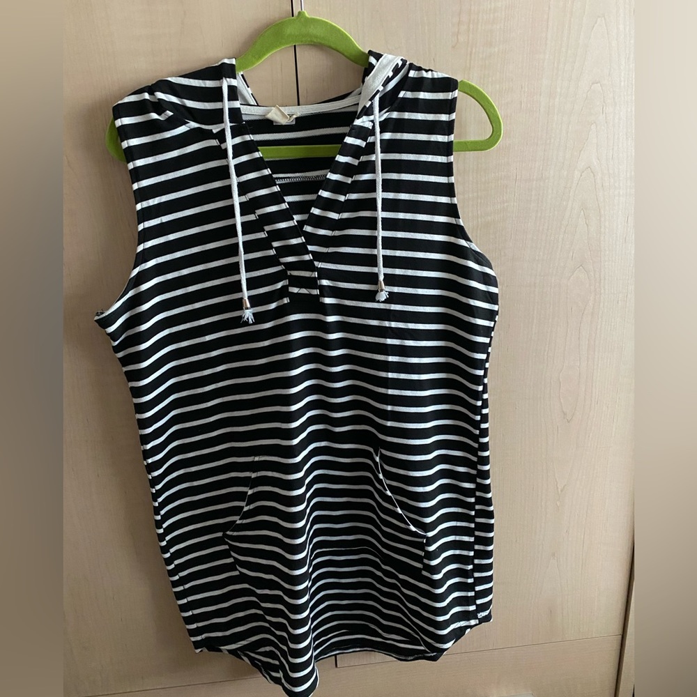 Black and White Striped Swim Coverup